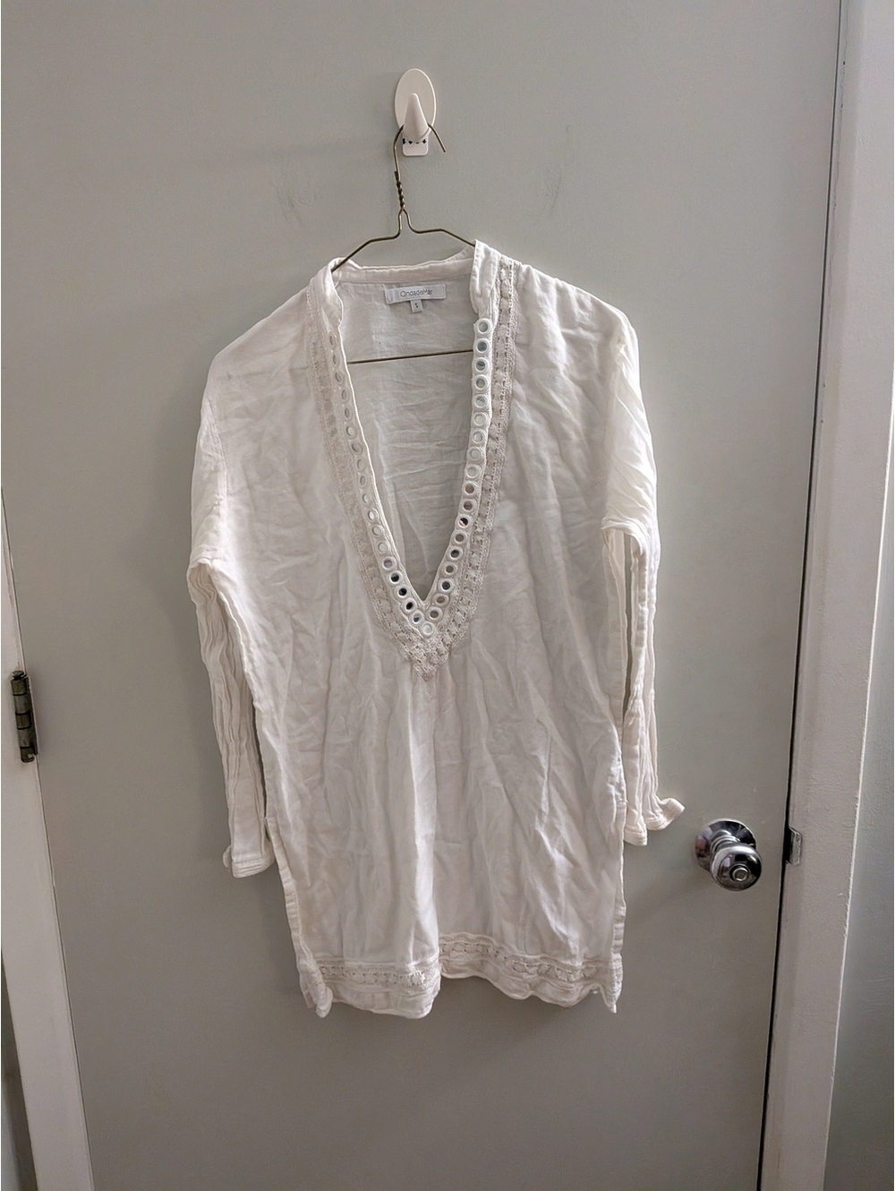 OndadeMar White Embroidered Boho Beach Tunic Coverup Size S Resort Beach Luxury